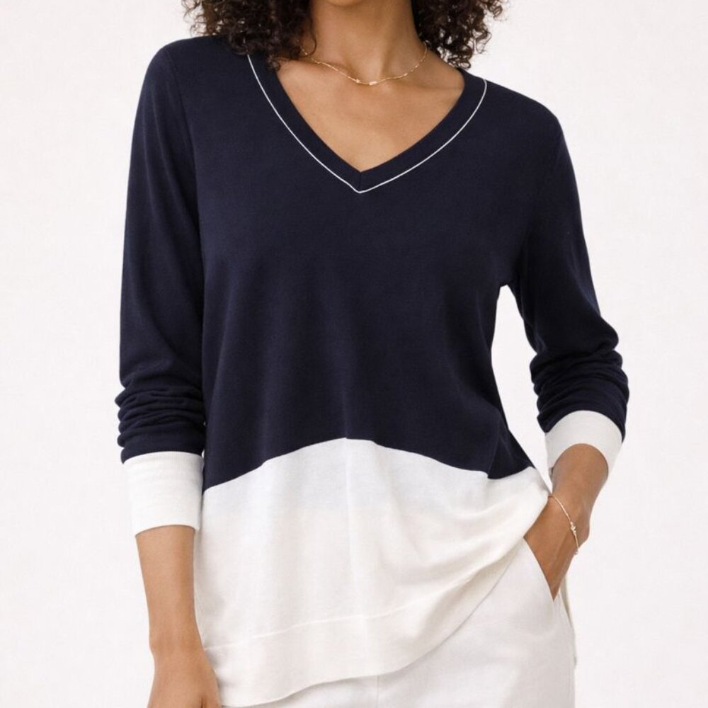 VINCE Wool Colorblock Easy Fit Coastal Blue Small